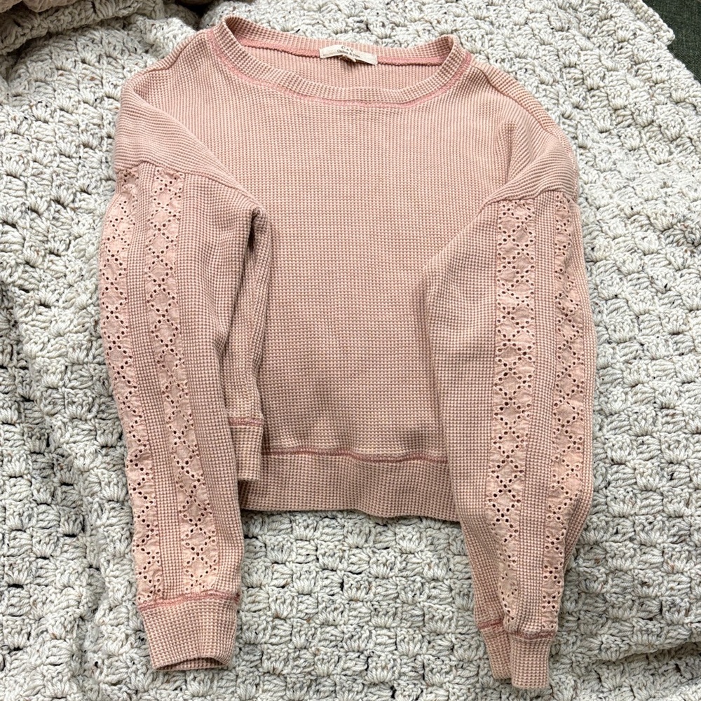 Chelsea & Violet Pink Eyelet Sleeve Sweatshirt